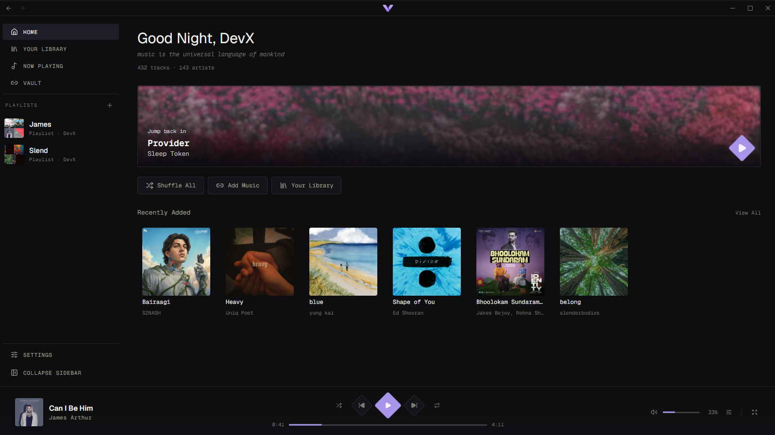 Vynl home screen